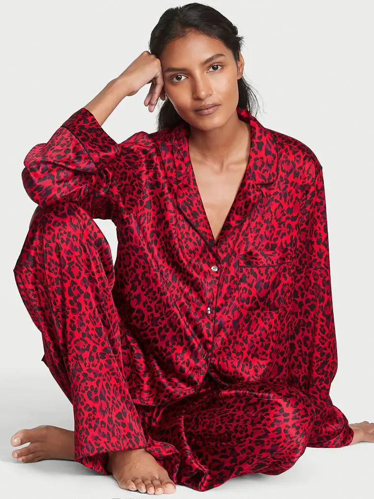 Victoria s Secret Satin Long Pajama Set Lipstick Leopard
