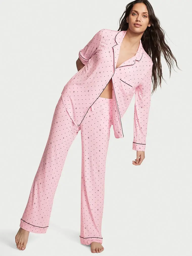 Розовая пижама Victoria's Secret в горошек из модала