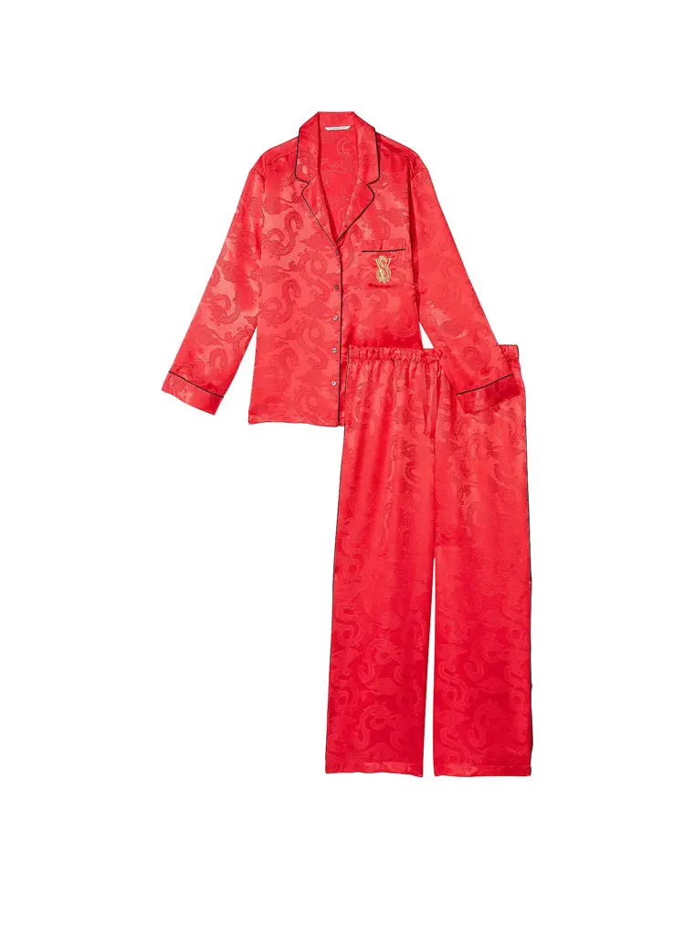 satin long pajama set