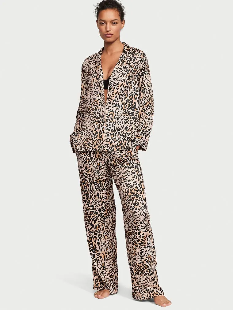 Victoria s Secret Satin Long Pajama Set Wavy Leopard