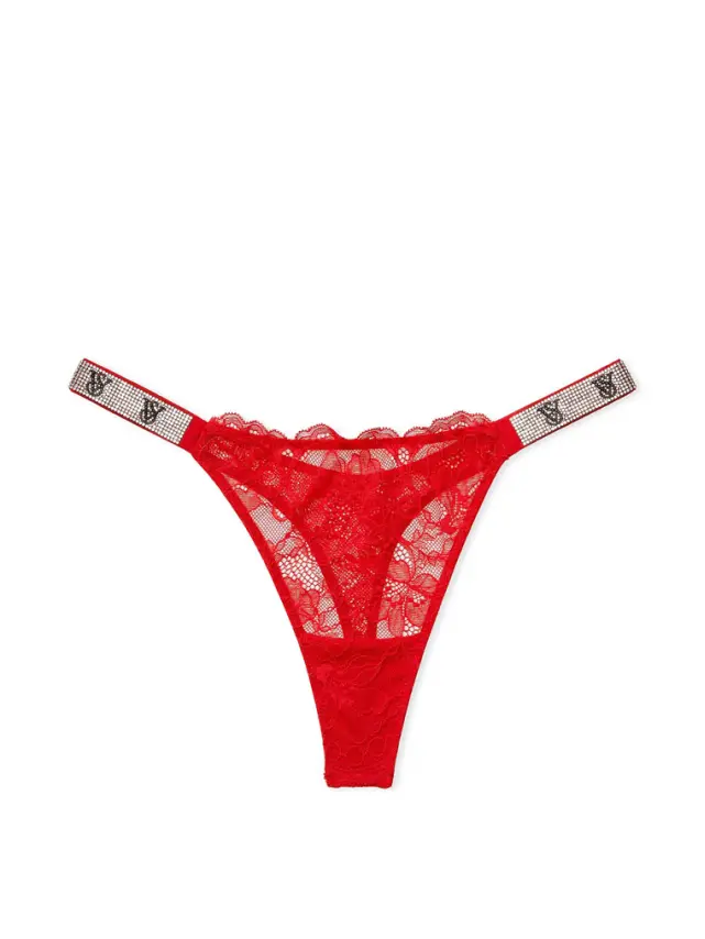 Червоні мереживні стрінги з блискучими ремінцями Victoria's Secret Червоні мереживні стрінги з блискучими ремінцями Victoria's Secret