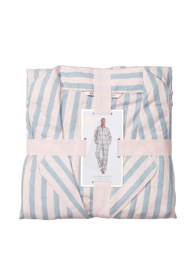 Вікторія Сікрет Flannel Long PJ Set Pink Blue Stripe