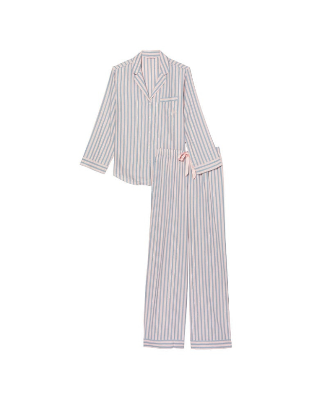 Вікторія Сікрет Flannel Long PJ Set Pink Blue Stripe