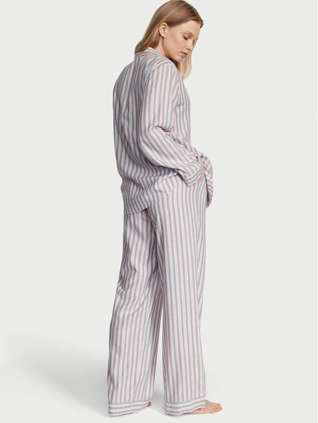 Вікторія Сікрет Flannel Long PJ Set Pink Blue Stripe