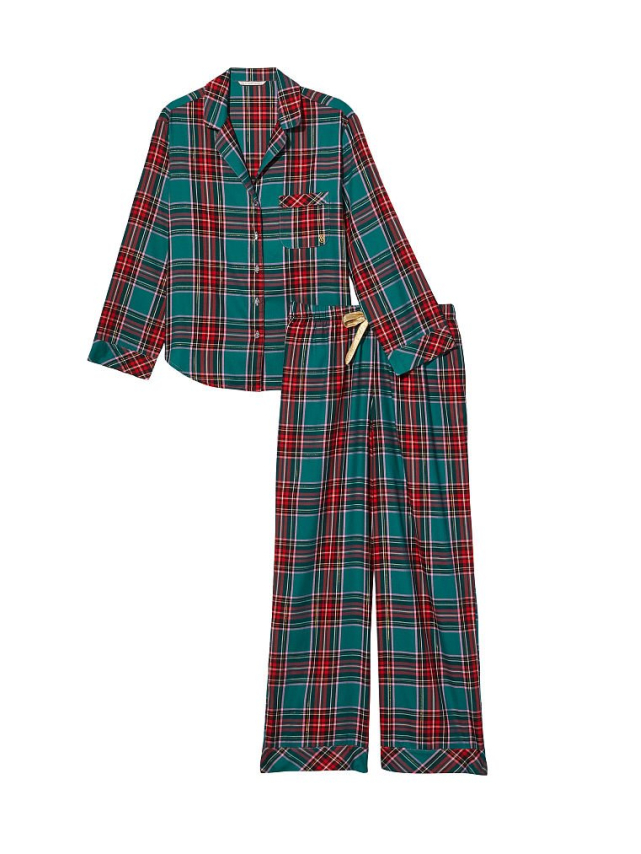 Victoria's Secret Flannel Long PJ Set Evergreen Plaid