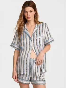 Сатинова піжама з шортами Blue Stripes