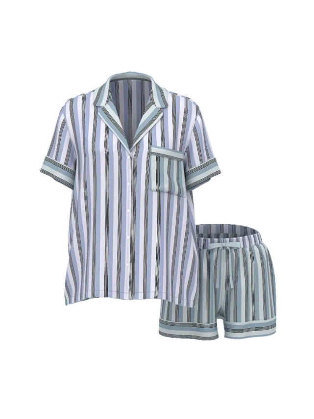 Signature Satin Short Pajama Set Blue Stripes
