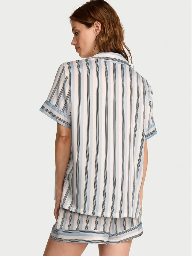 Signature Satin Short Pajama Set Blue Stripes