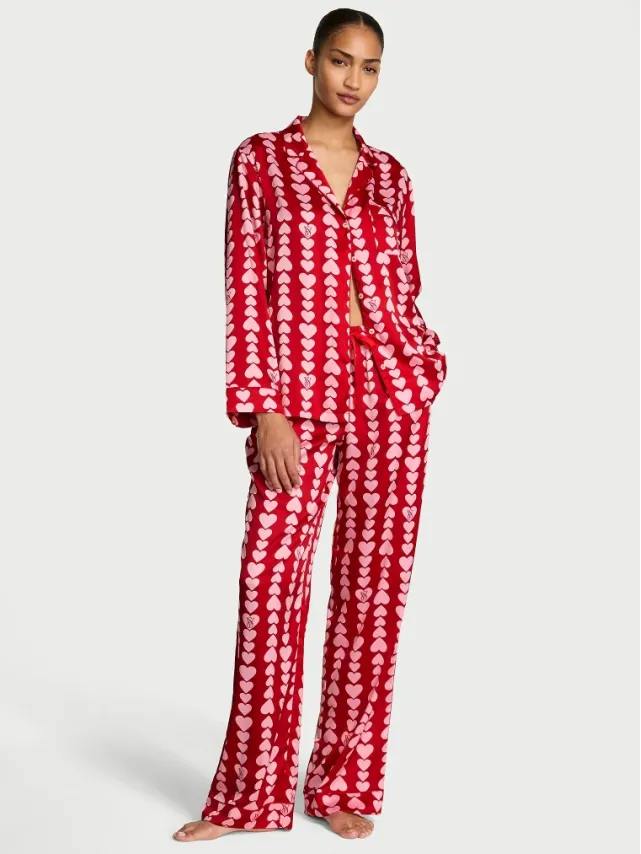 Signature Satin Pajama Set Lipstick Hearts