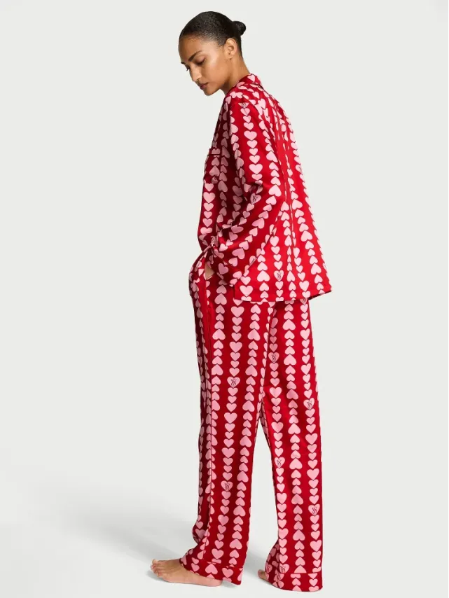 Signature Satin Pajama Set Lipstick Hearts