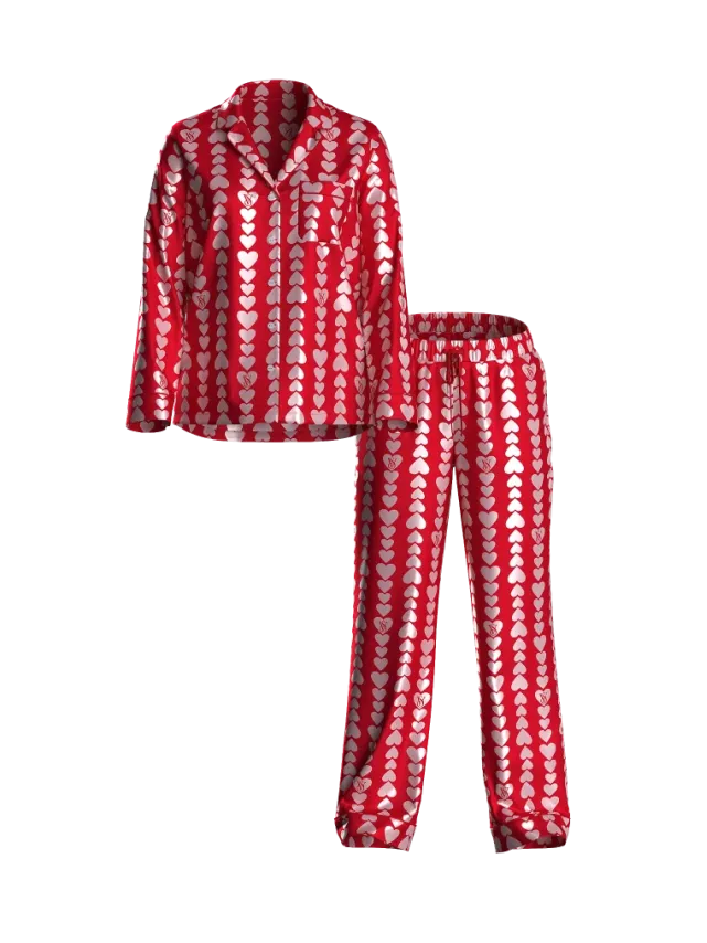 Signature Satin Pajama Set Lipstick Hearts