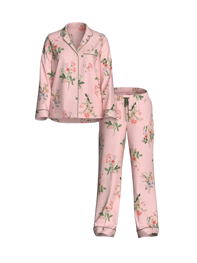 Signature Satin Pajama Set Pink Botanical