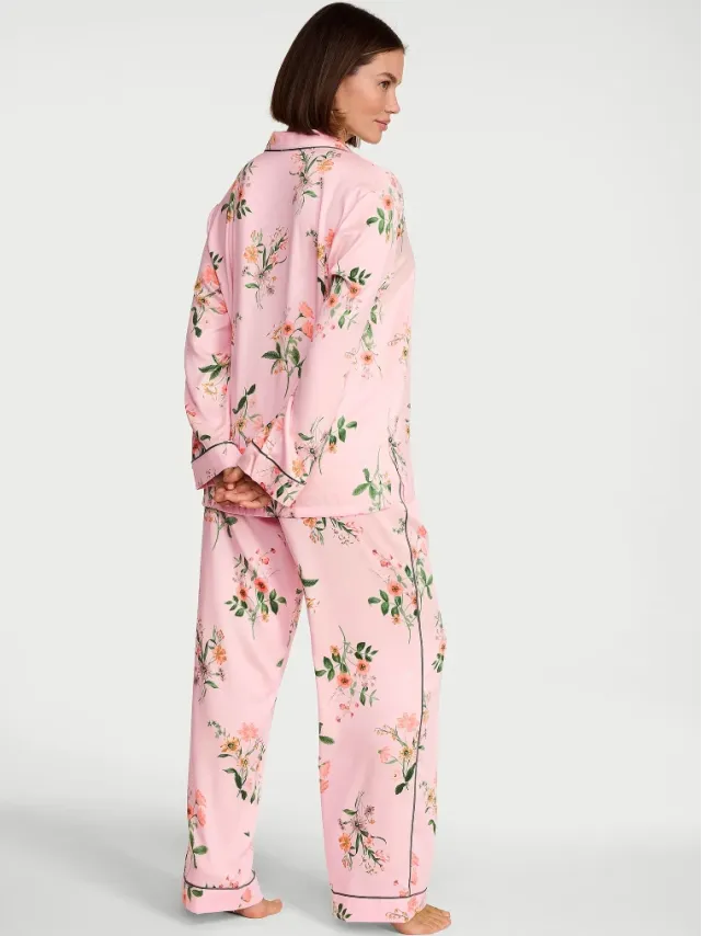 Signature Satin Pajama Set Pink Botanical