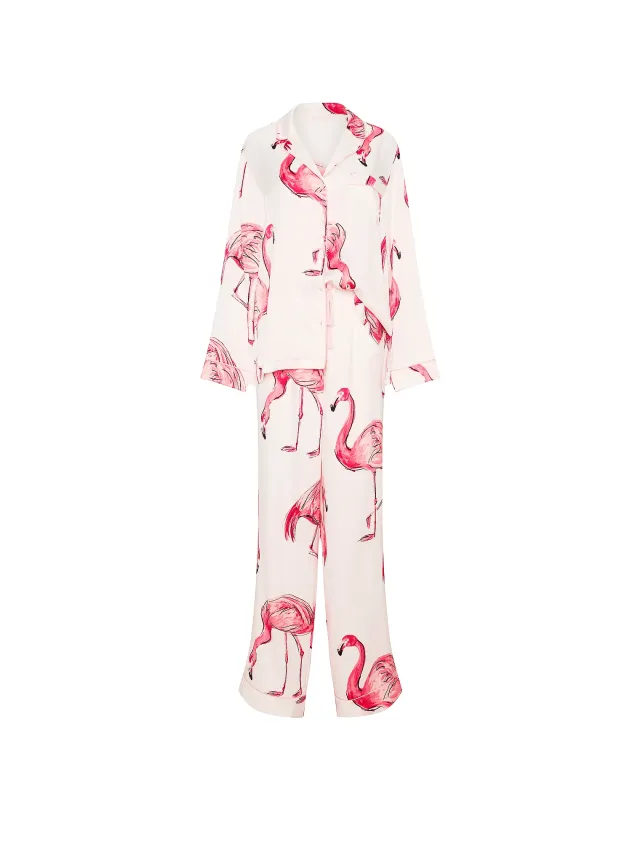 Signature Satin Pajama Set White Flamingos