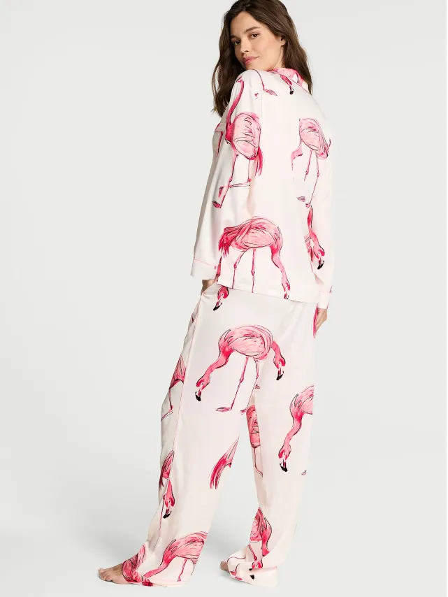 Signature Satin Pajama Set White Flamingos