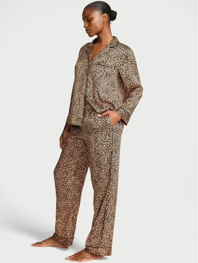 Signature Satin Pajama Set Marzipan Leopard