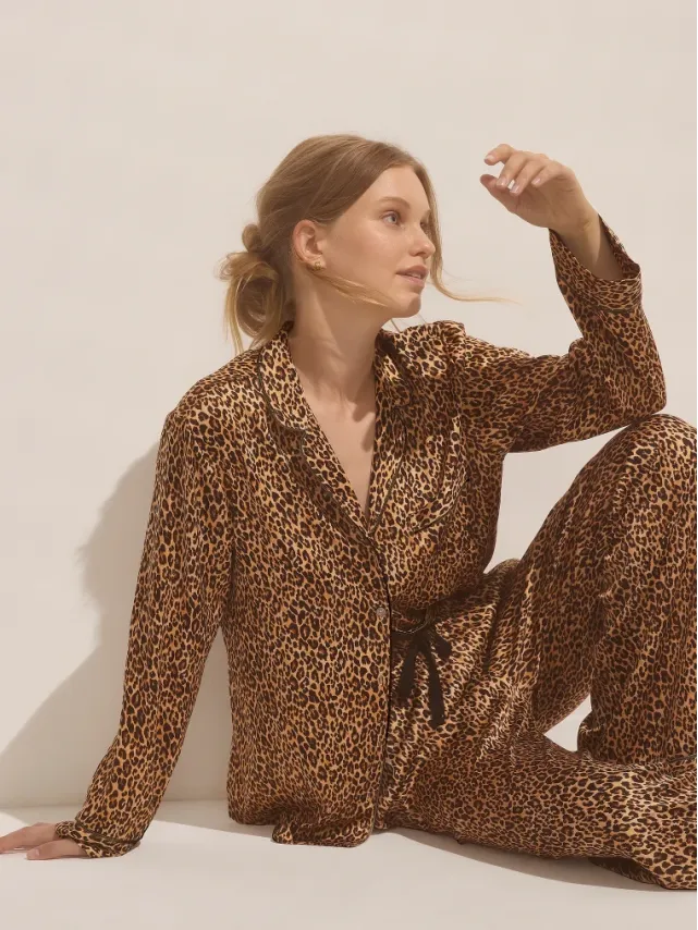 Signature Satin Pajama Set Marzipan Leopard