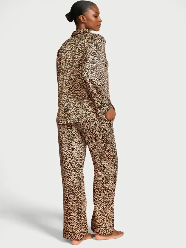 Signature Satin Pajama Set Marzipan Leopard