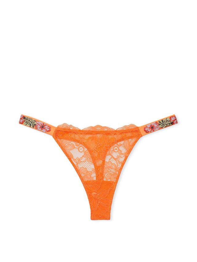 Вікторія Сікрет Hibiscus Shine Strap Lace Thong Panty Orange