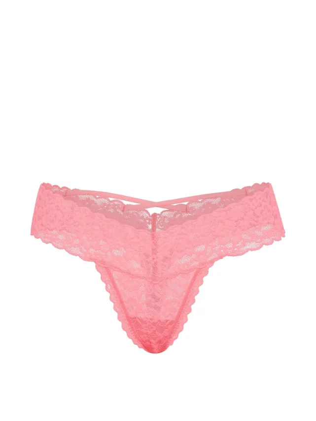 Lace Strappy-Back Thong Panty Pink Highlighter