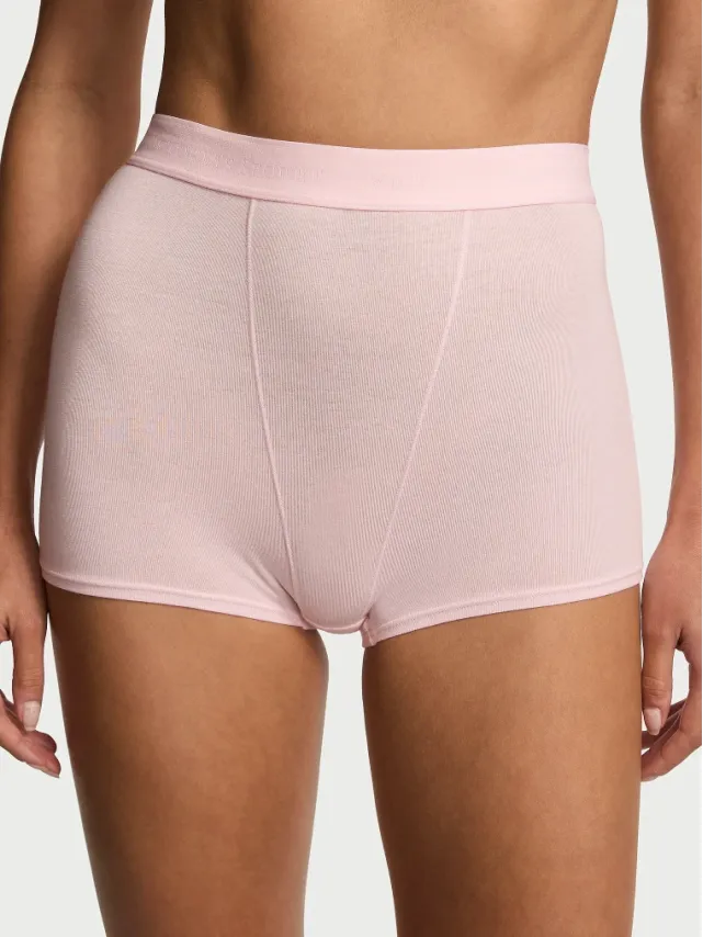 Logo Cotton High-Waist Boyshort Panty Angel Pink