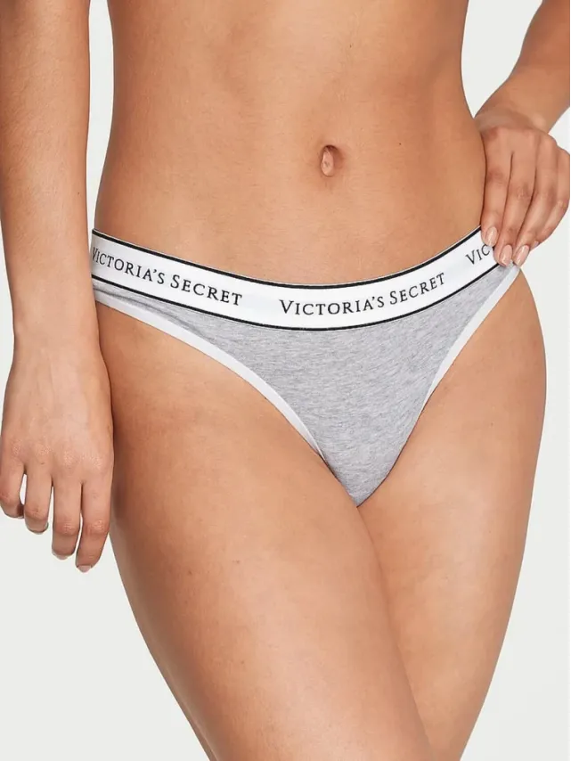 Logo Cotton Thong Panty Heather Grey