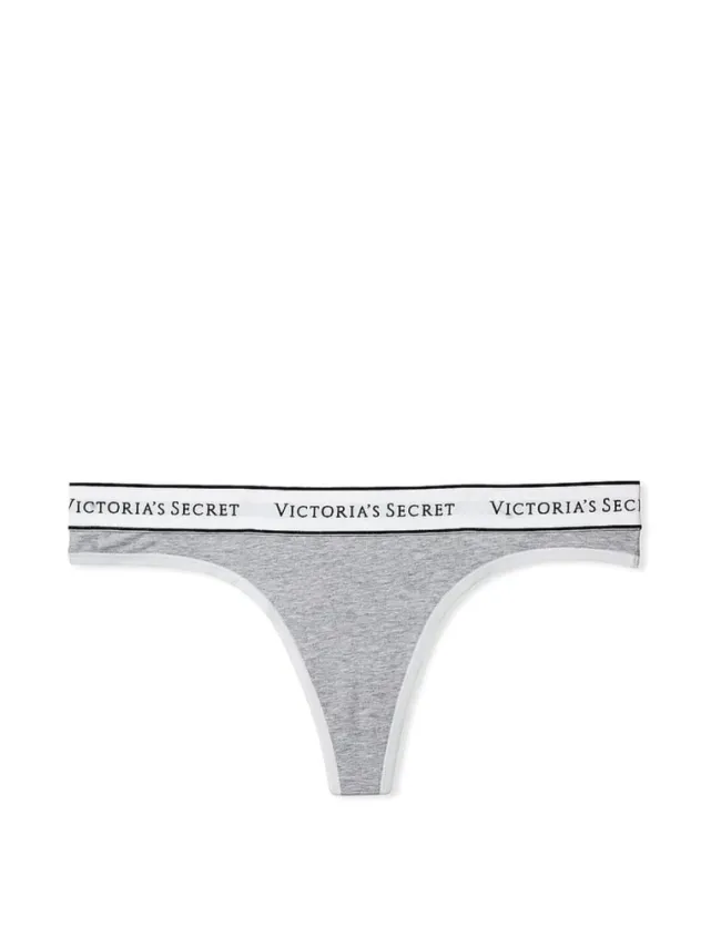 Logo Cotton Thong Panty Heather Grey