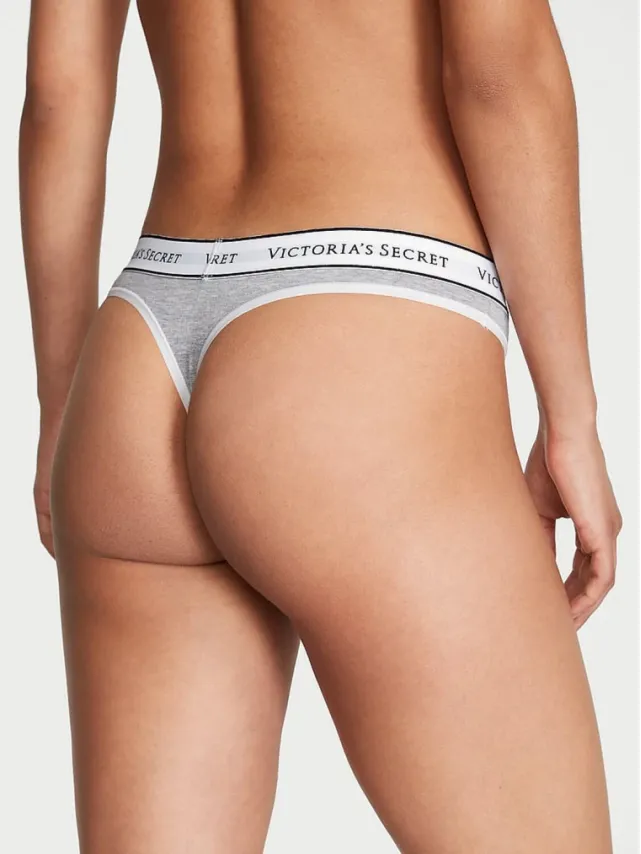 Logo Cotton Thong Panty Heather Grey