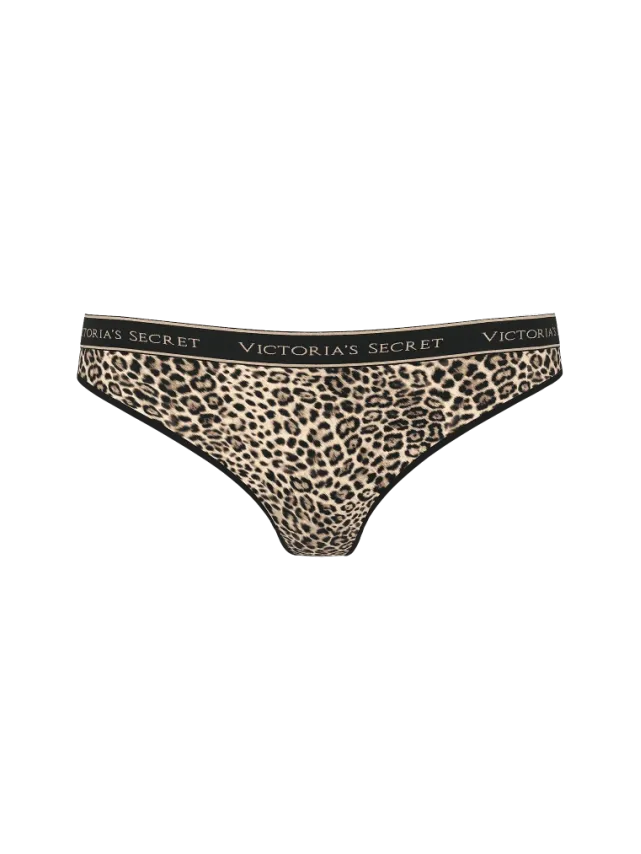 Logo Cotton Thong Panty Leopard