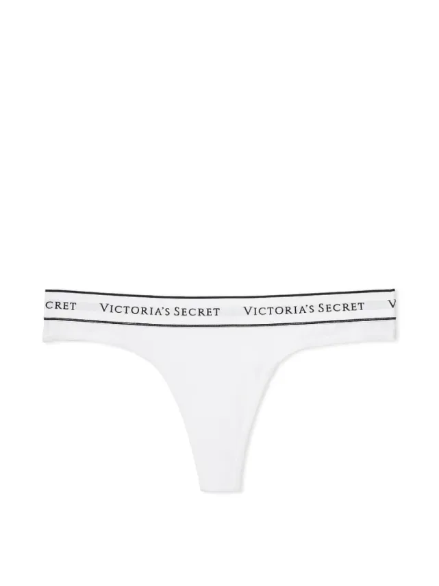 Logo Cotton Thong Panty White