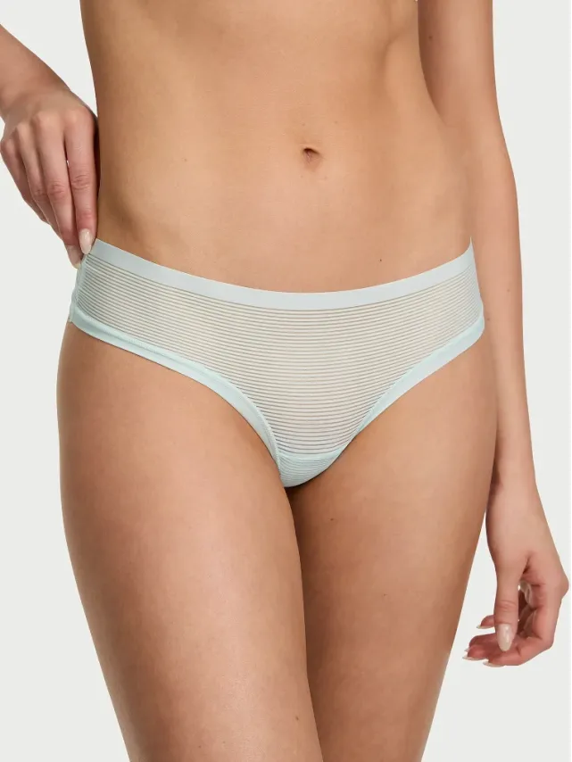 No-Show Stripe Mesh Thong Panty Tradewinds Blue