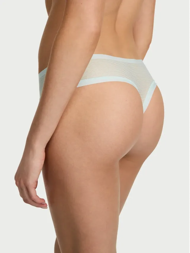 No-Show Stripe Mesh Thong Panty Tradewinds Blue