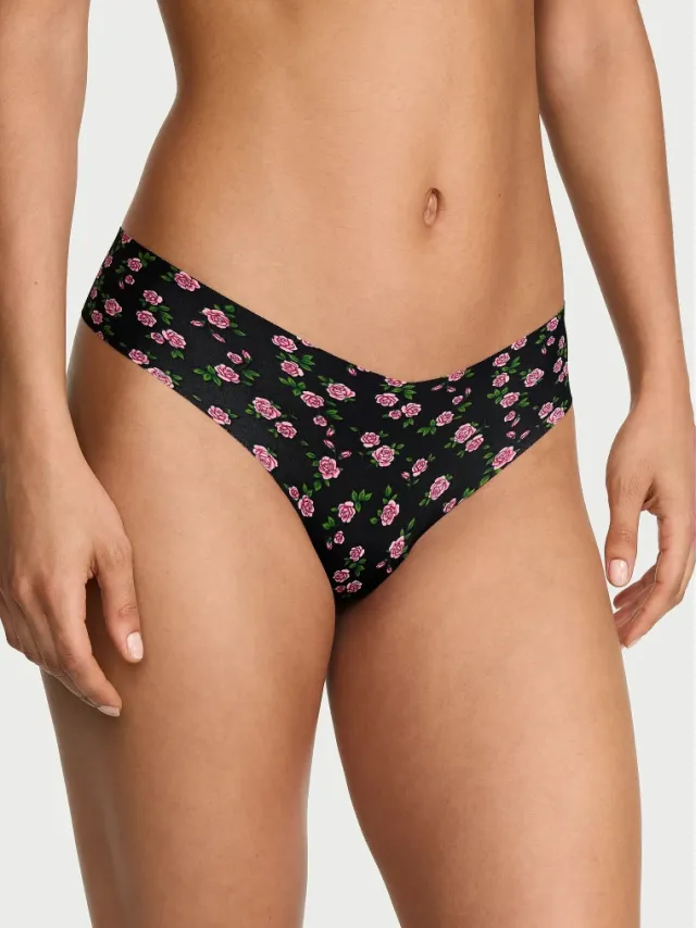 No-Show Thong Panty Black Roses