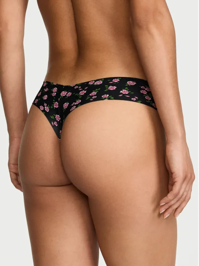 No-Show Thong Panty Black Roses
