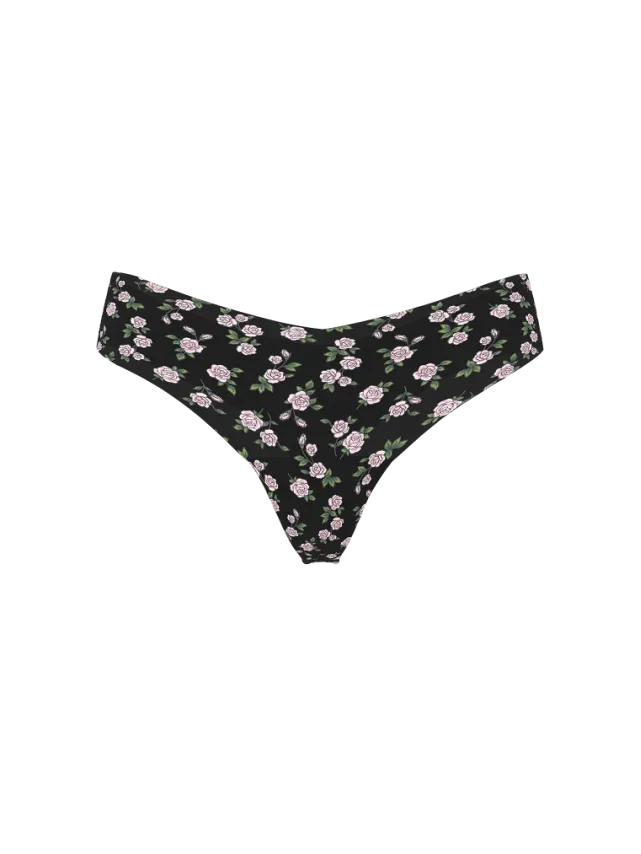No-Show Thong Panty Black Roses