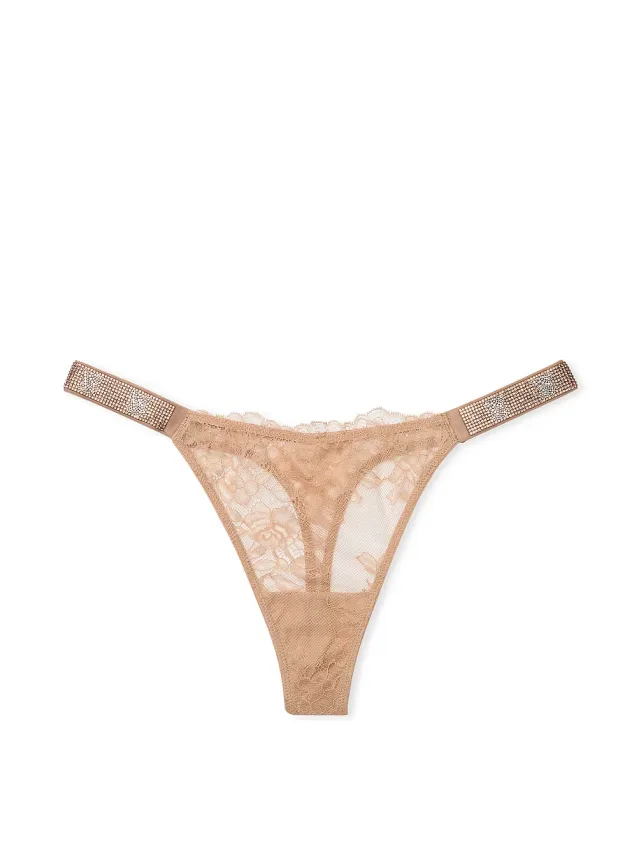 Вікторія Сікрет Shine Strap Lace Thong Panty Praline