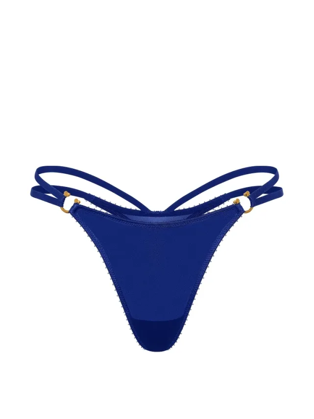 Strappy Ring Hardware Thong Panty Blue